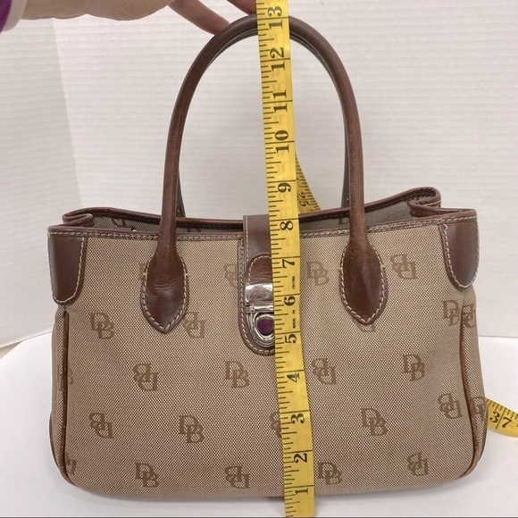 Dooney & Bourke Brown Monogram Leather and Canvas Shoulder Bag Tote Purse - Picture 6 of 16